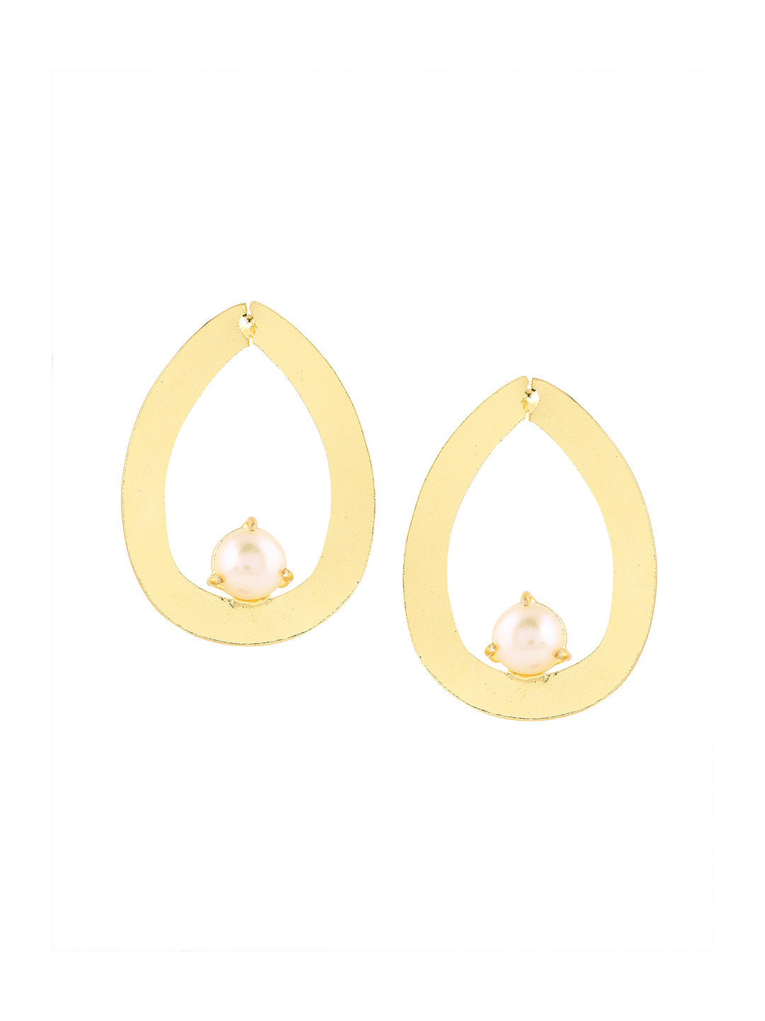 Priyaasi Matte Drop Shaped Pearl Gold Plated Earrings