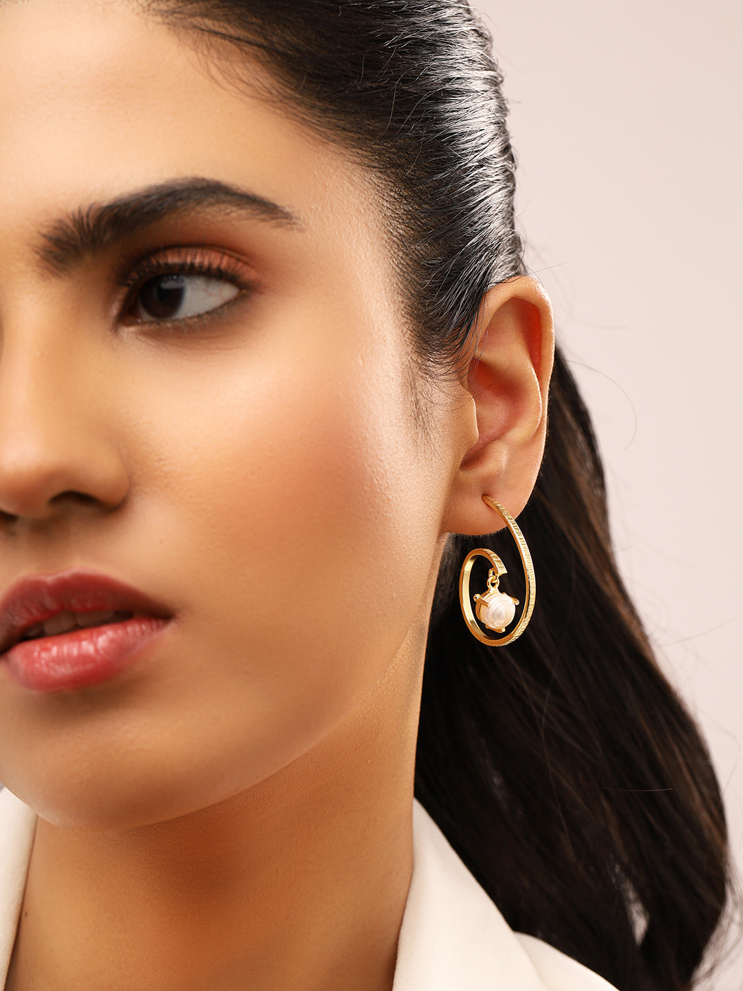 Priyaasi Gold Plated Pearl Hoop Earrings