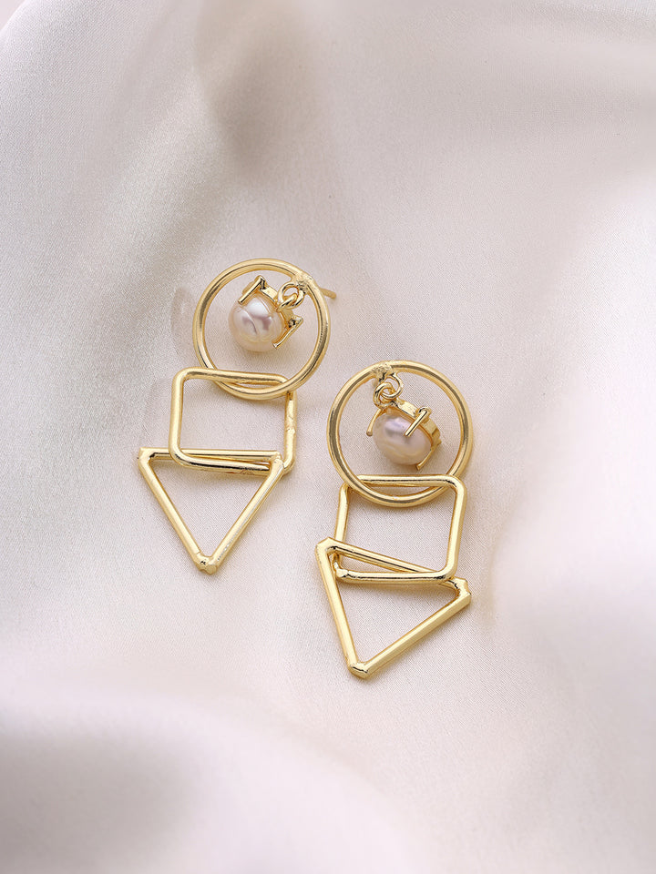 Priyaasi Pearl Geometric Shaped Drop Earrings