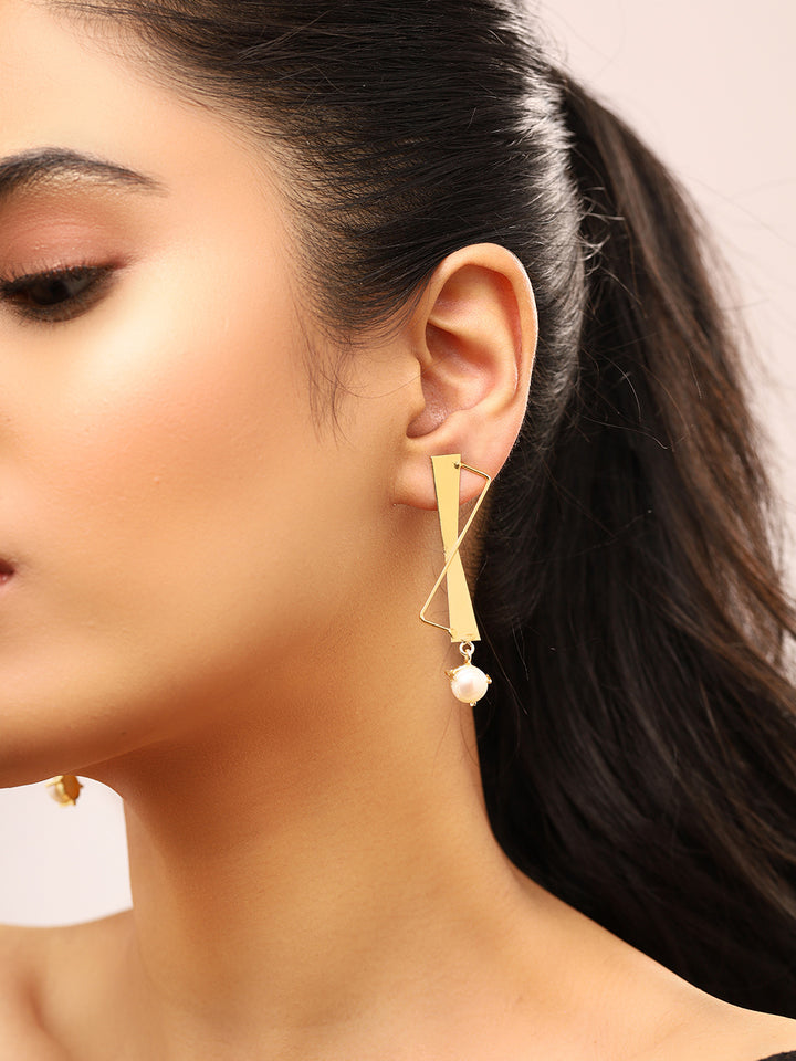Priyaasi Gold Plated Statement Pearl Hanging Earrings