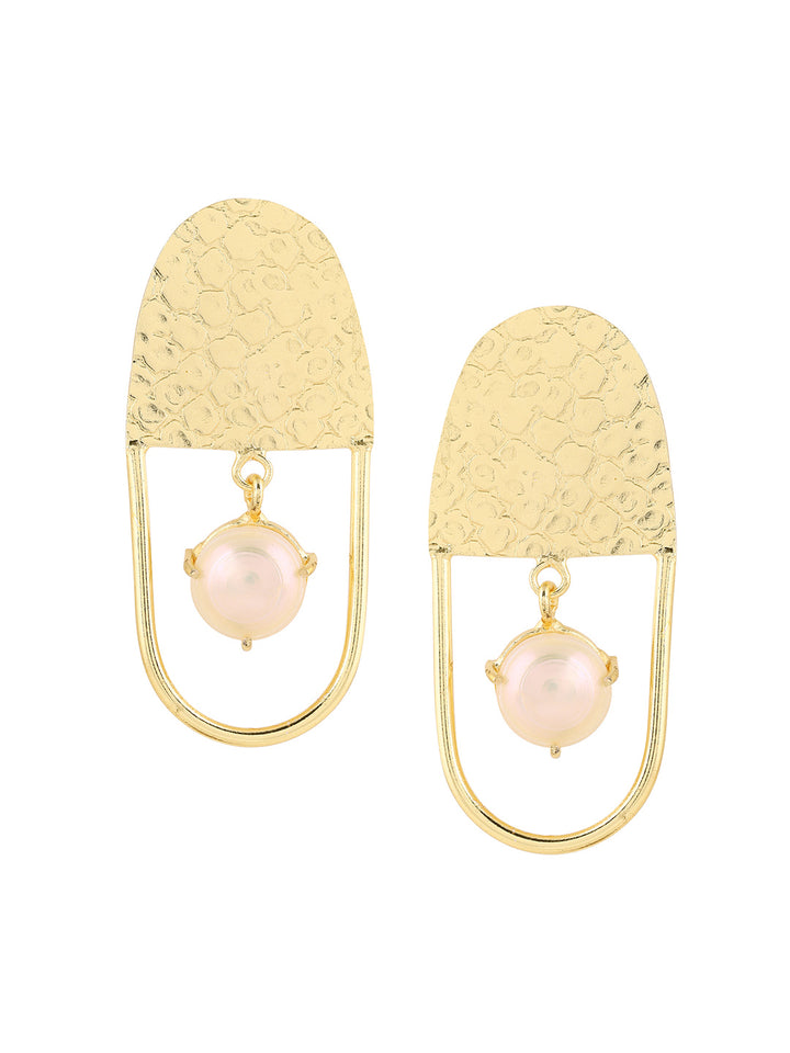 Priyaasi Matte Gold Plated Stud Pearl Earrings