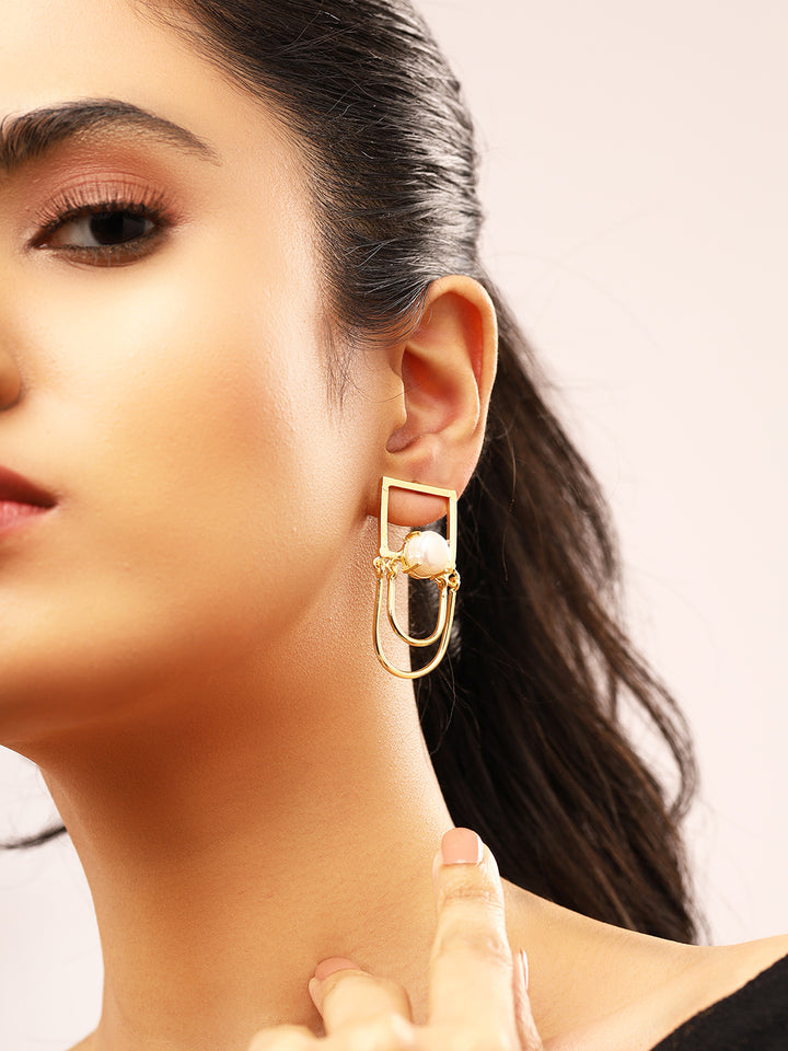 Priyaasi Gold Plated Pearl Stud Drop Earrings