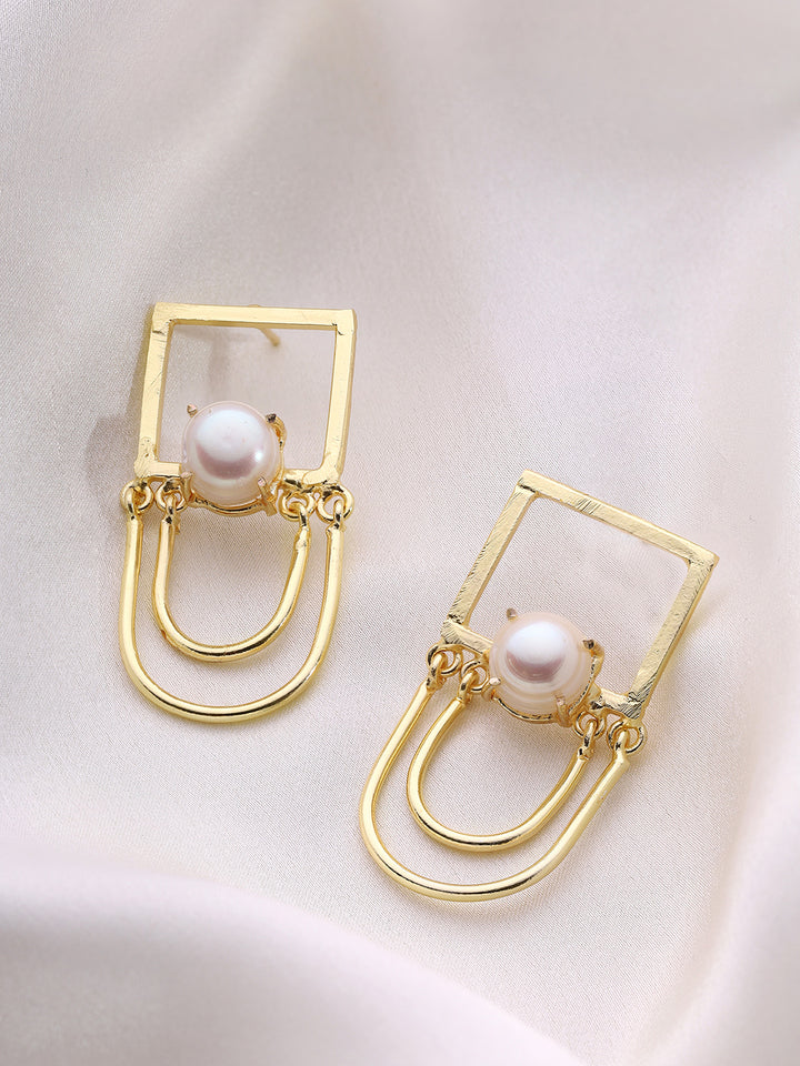 Priyaasi Gold Plated Pearl Stud Drop Earrings