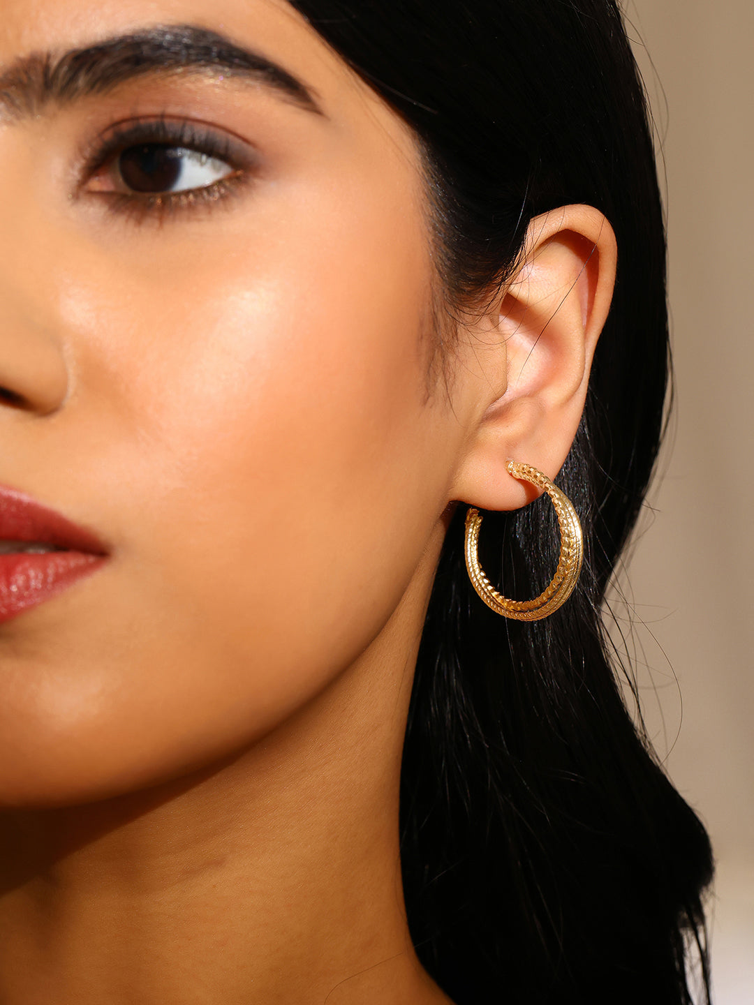 Priyaasi Three Layered Hoops Gold Plated Earrings