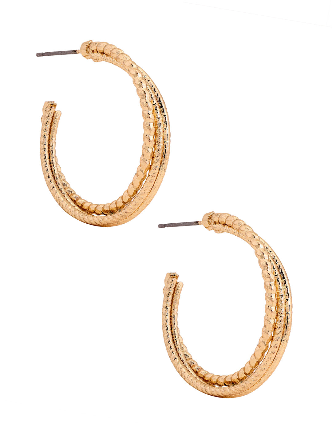 Priyaasi Three Layered Hoops Gold Plated Earrings