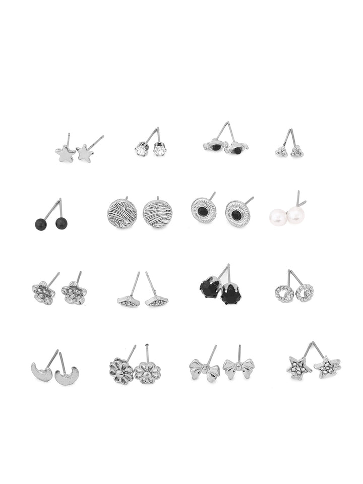 Priyaasi Fashion Silver Combo Stylish Mini Stud Earrings