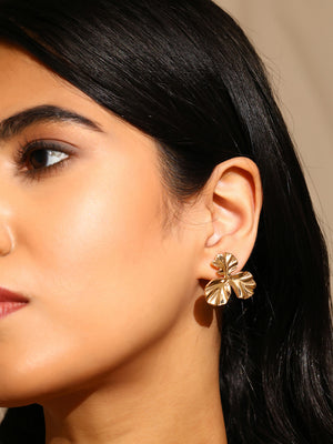 Priyaasi Hammered Floral Chic Gold Plated Stud Earrings