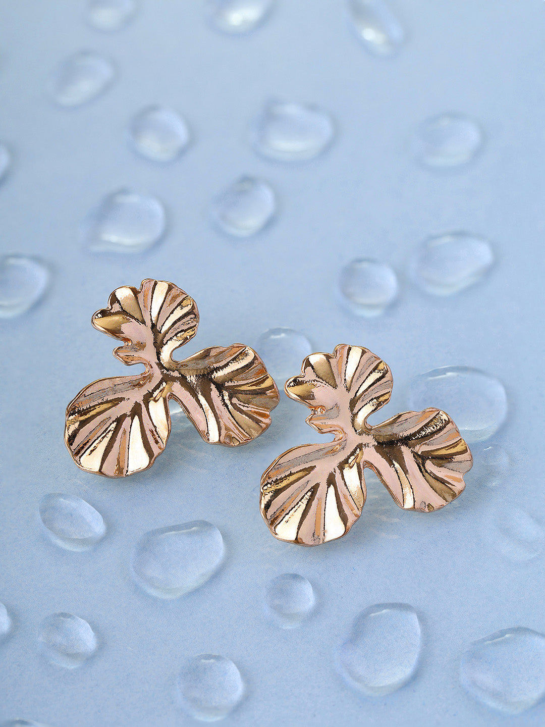 Priyaasi Hammered Floral Chic Gold Plated Stud Earrings