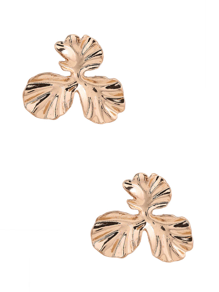 Priyaasi Hammered Floral Chic Gold Plated Stud Earrings