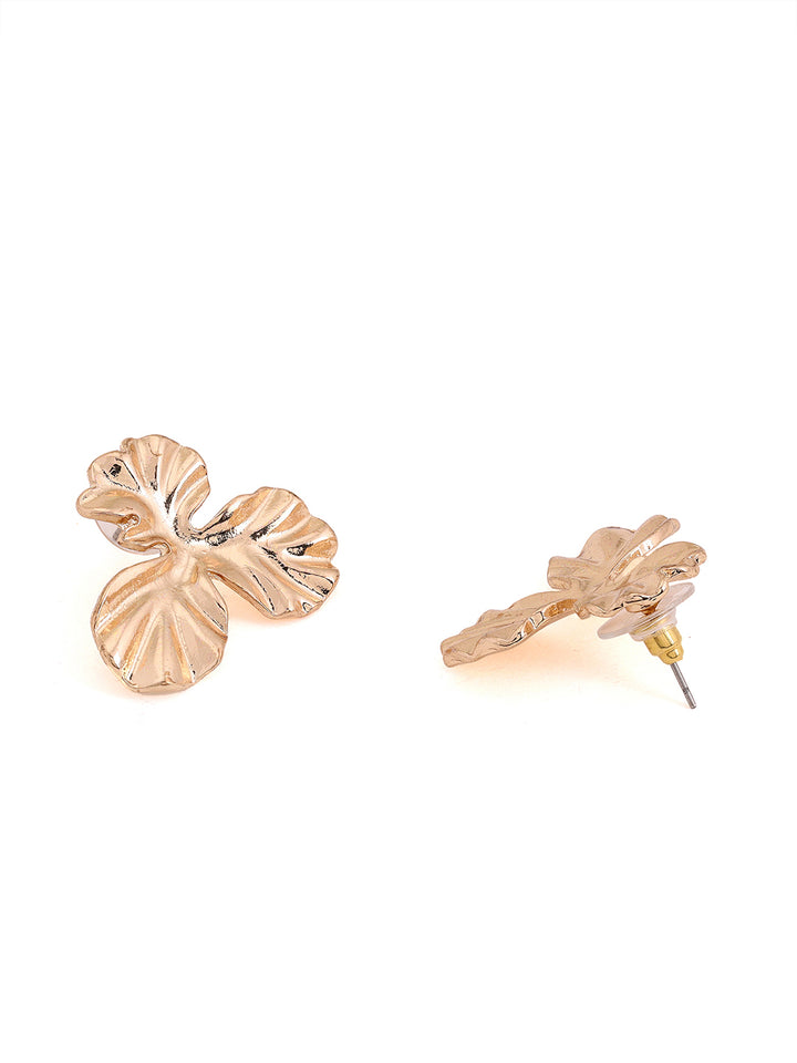 Priyaasi Hammered Floral Chic Gold Plated Stud Earrings