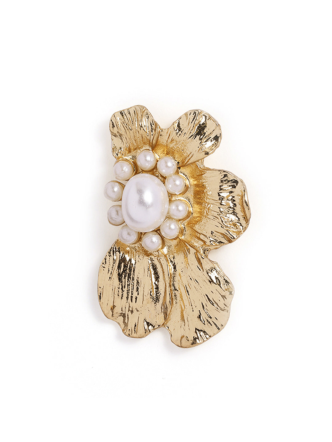 Gold Plated Floral Pearl Statement Look Stud Earrings