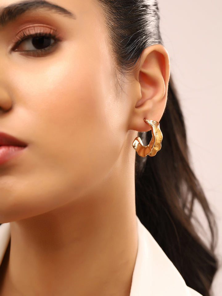 Priyaasi Hammered wavey Gold Plated Hoops Earrings