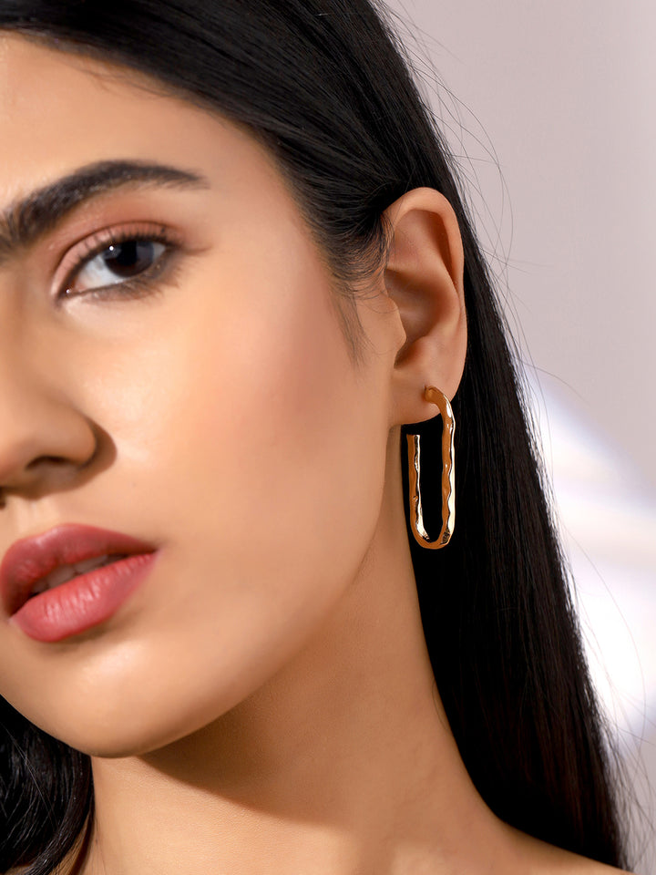 Priyaasi Simple Hammered Gold Plated Hoops Earrings