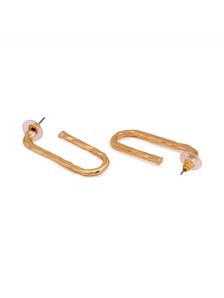 Priyaasi Simple Hammered Gold Plated Hoops Earrings