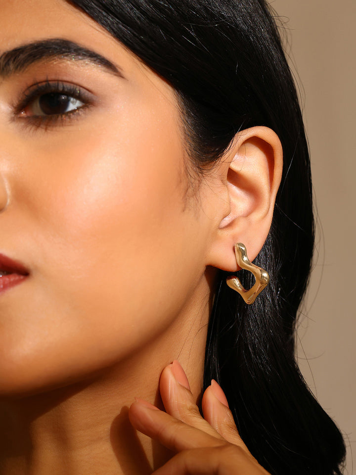 Priyaasi Fashion Hammered Gold Plated Stud Earrings