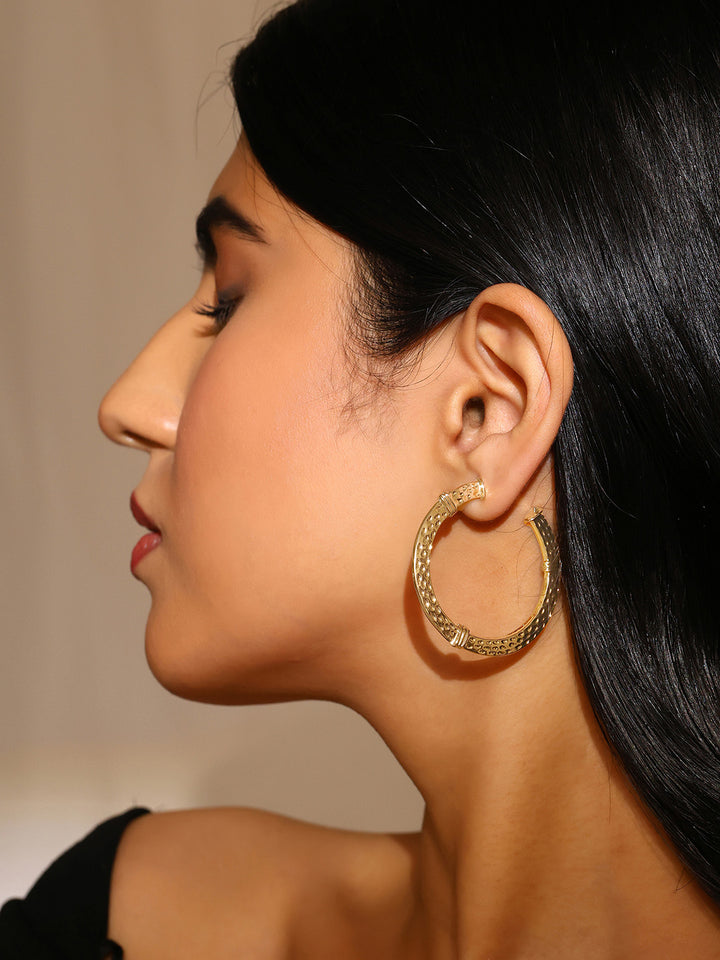 Priyaasi Hammared Ring Style Gold Plated Mini Earrings