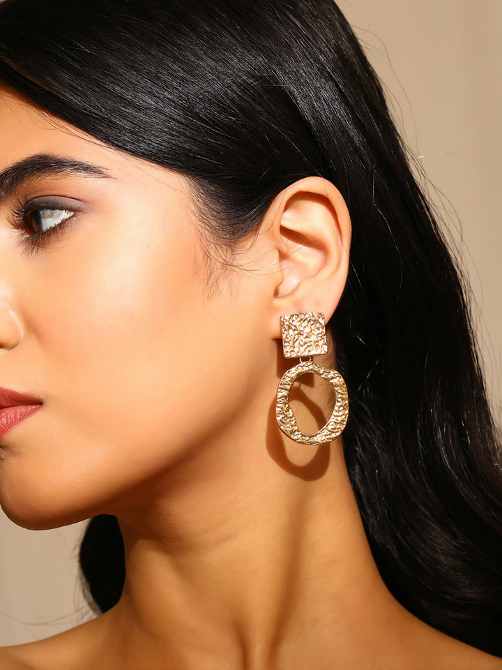 Priyaasi Hammered Classy Drop Gold Plated Earrings