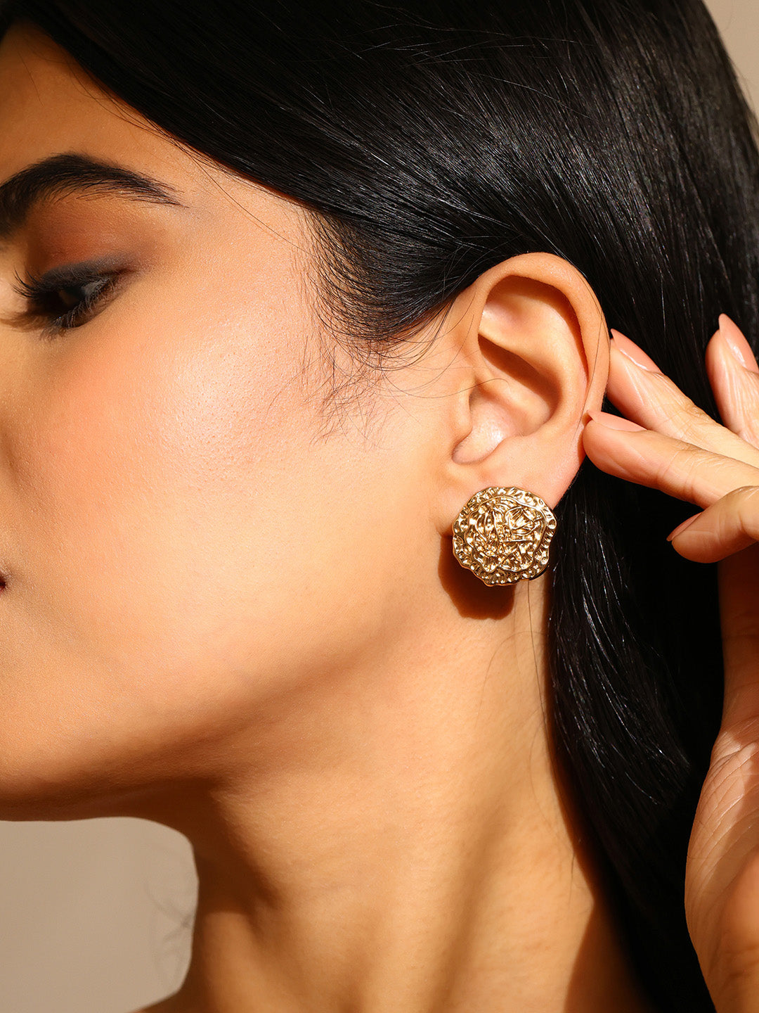 Priyaasi Hammered Style Gold Plated Stud Earrings