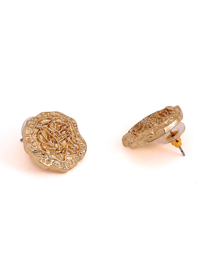 Priyaasi Hammered Style Gold Plated Stud Earrings