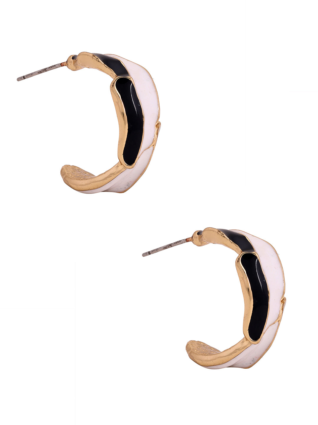 Priyaasi Black White Enamel Hoops Mini Earrings