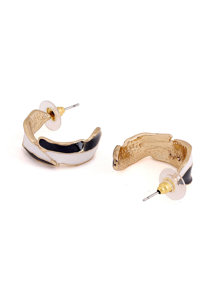 Priyaasi Black White Enamel Hoops Mini Earrings