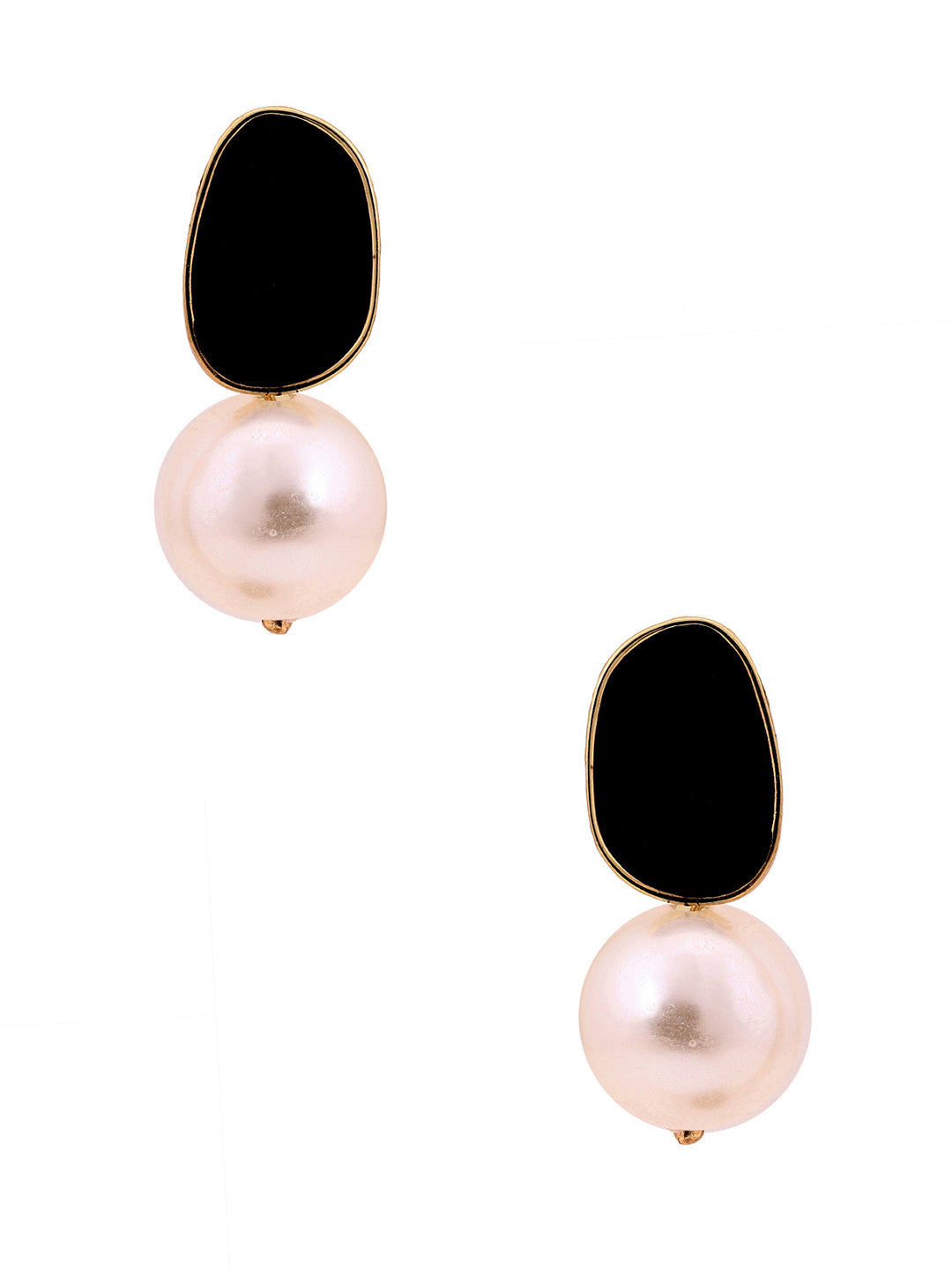 Priyaasi Black Pearl Drop Gold Plated Earrings