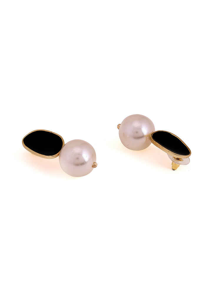 Priyaasi Black Pearl Drop Gold Plated Earrings