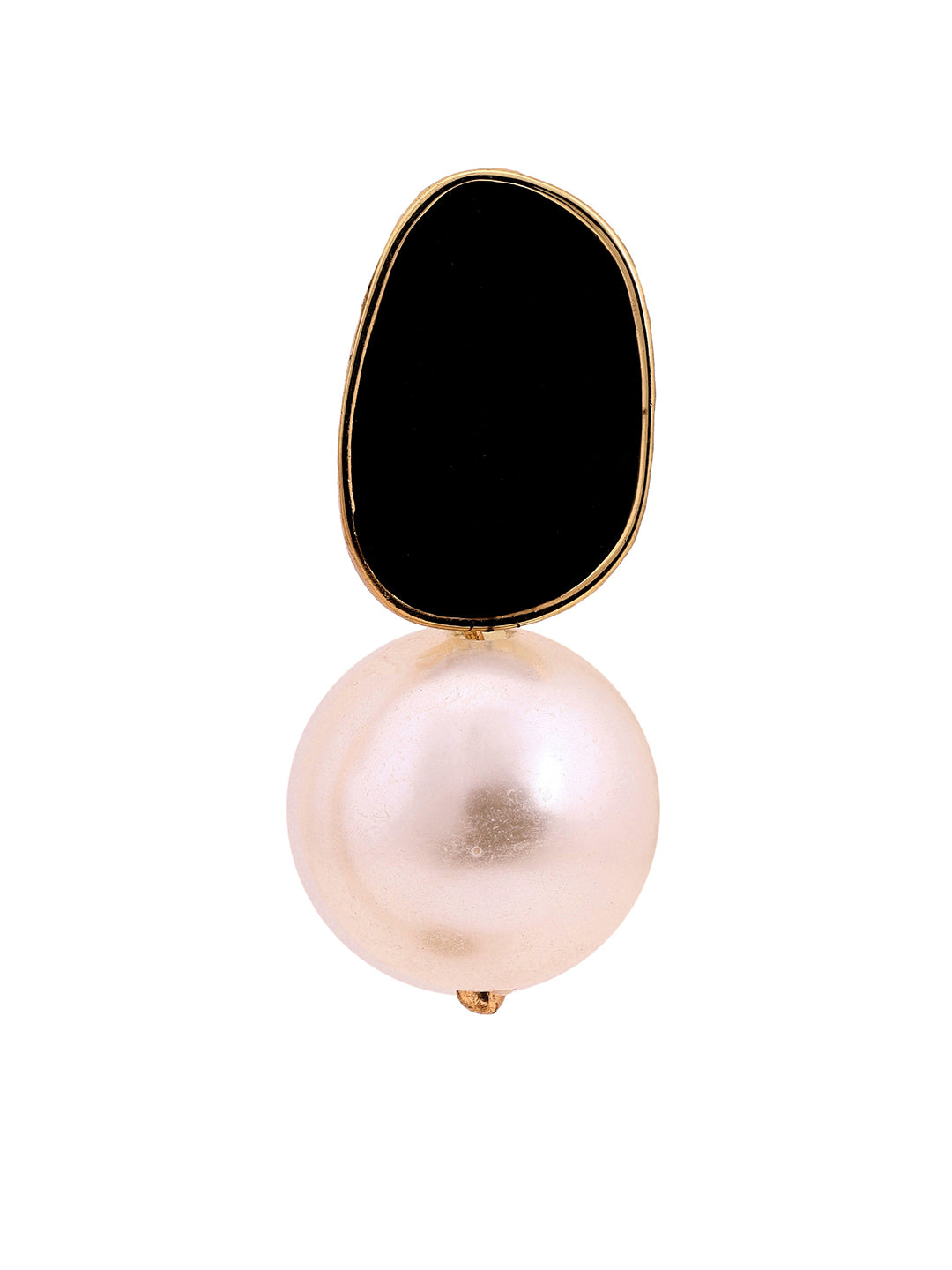 Priyaasi Black Pearl Drop Gold Plated Earrings