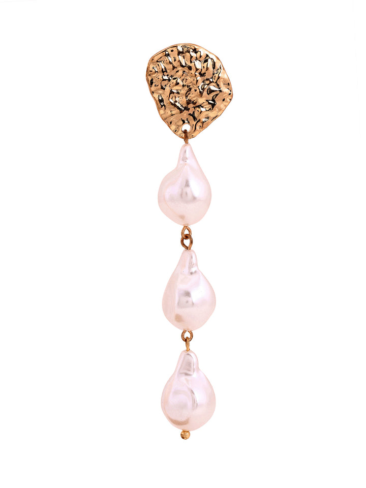 Priyaasi Gold Hammered Stud Pearl Dangler Earrings