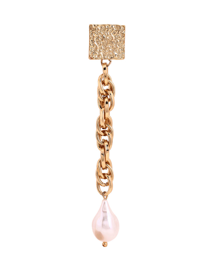 Priyaasi Hammered Chained Pearl Long Gold Plated Eaarings