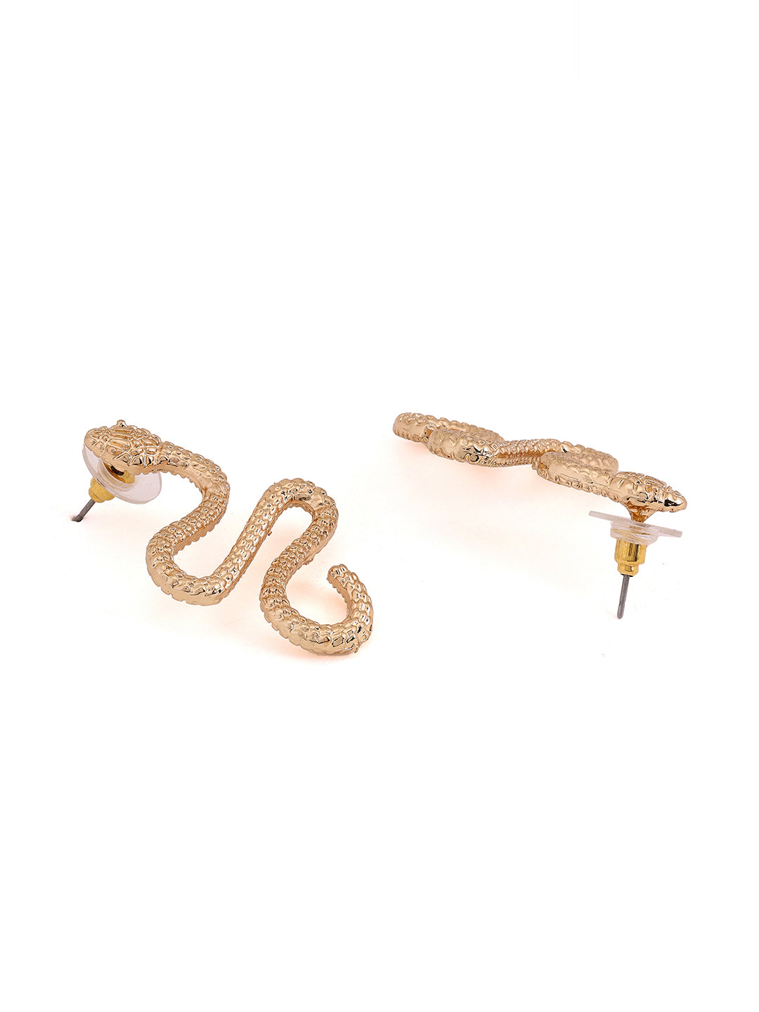 Priyaasi Gold Shimmer Hammered Snake Stud Style Earrings