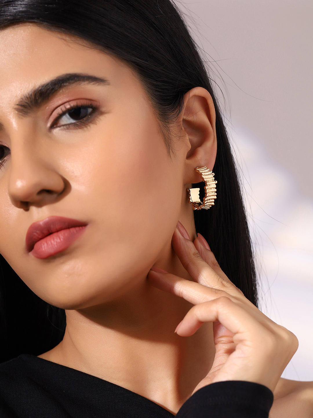 Priyaasi Mini Stripe Hoops Gold Plated Earrings