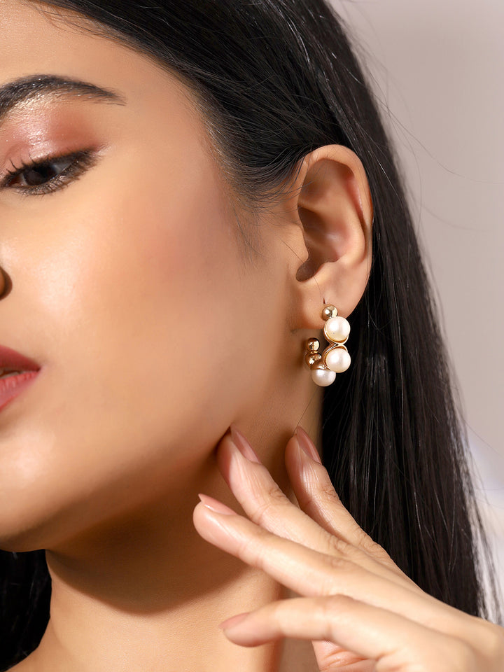 Priyaasi Pearl Studded Gold Plated Hoops Earrings