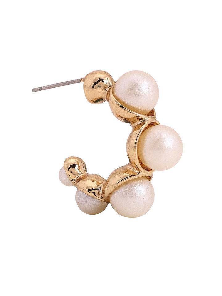 Priyaasi Pearl Studded Gold Plated Hoops Earrings