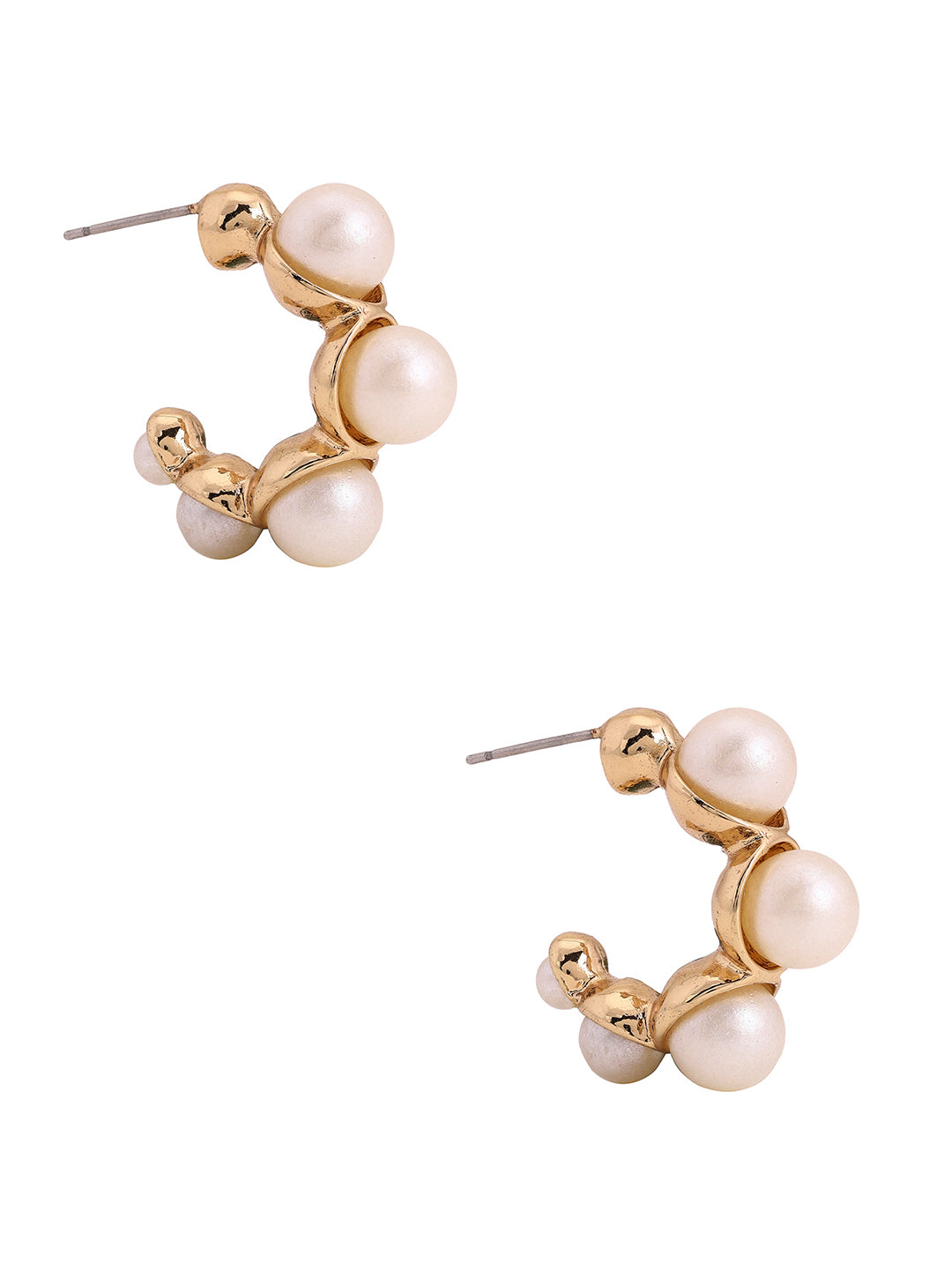 Priyaasi Pearl Studded Gold Plated Hoops Earrings