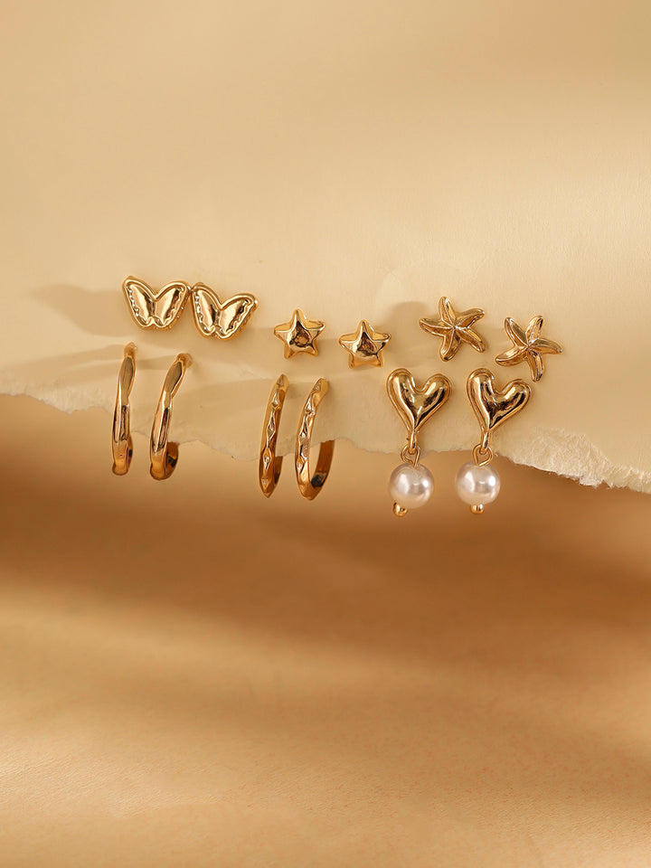6 Pair of Gold Plated Stud and Hoops Combo Earrings