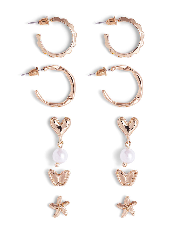 6 Pair of Gold Plated Stud and Hoops Combo Earrings