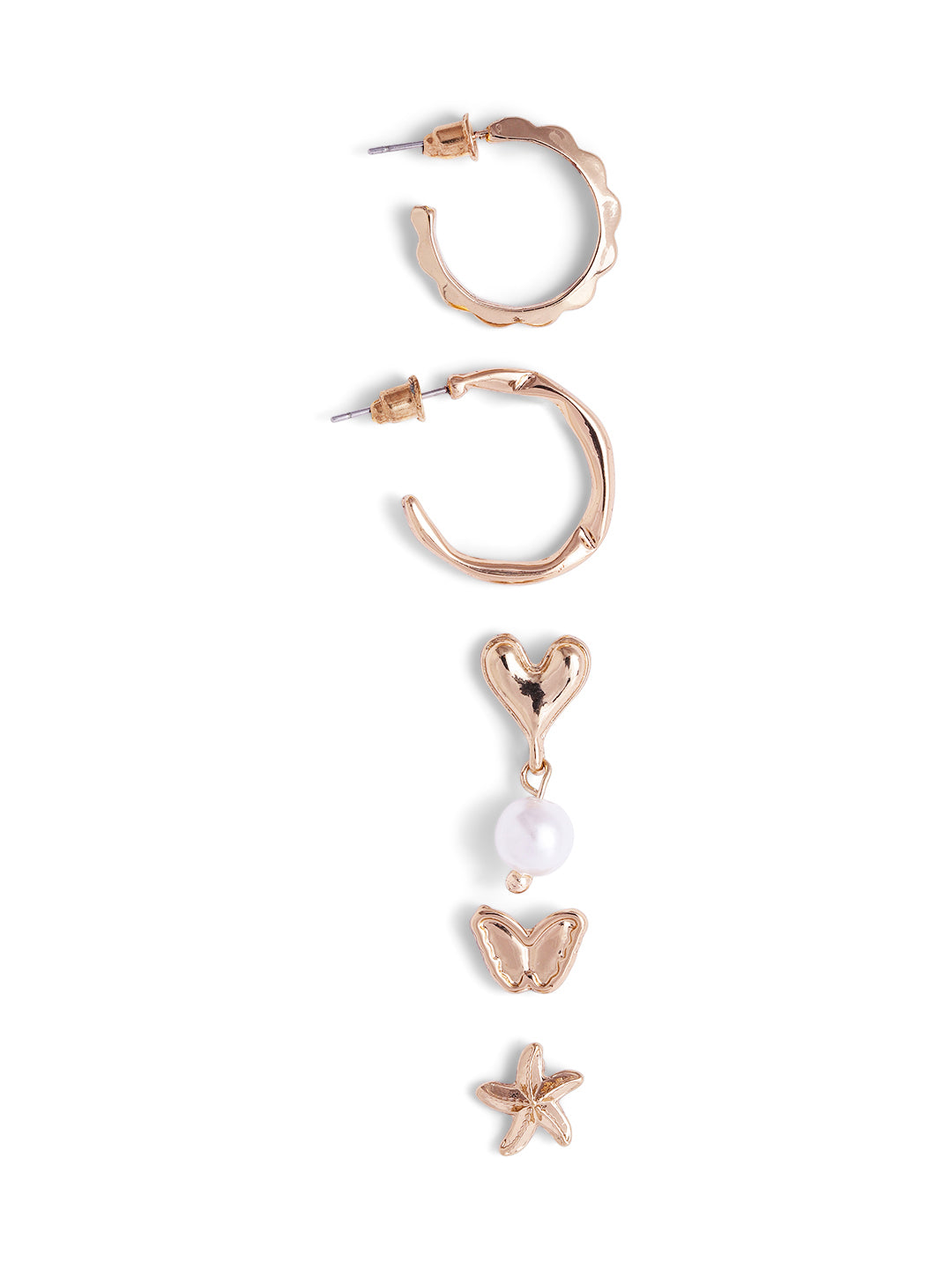 6 Pair of Gold Plated Stud and Hoops Combo Earrings
