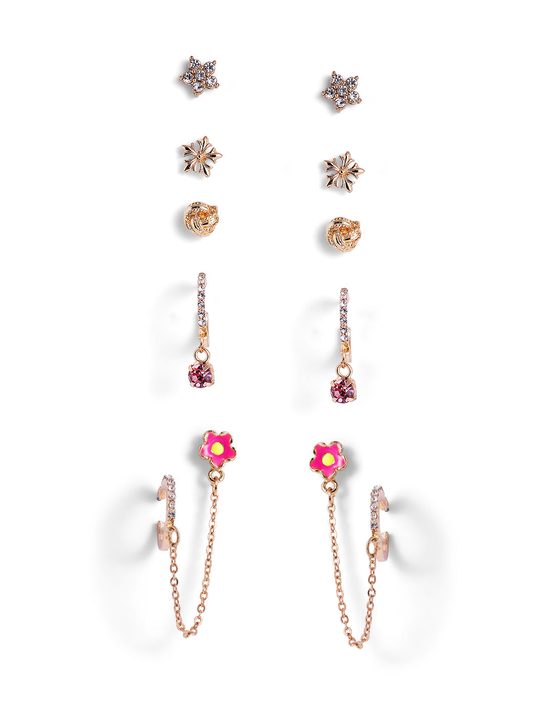 Floral 6 Pair of Stud and Hoops Combo Gold Plated Earrings