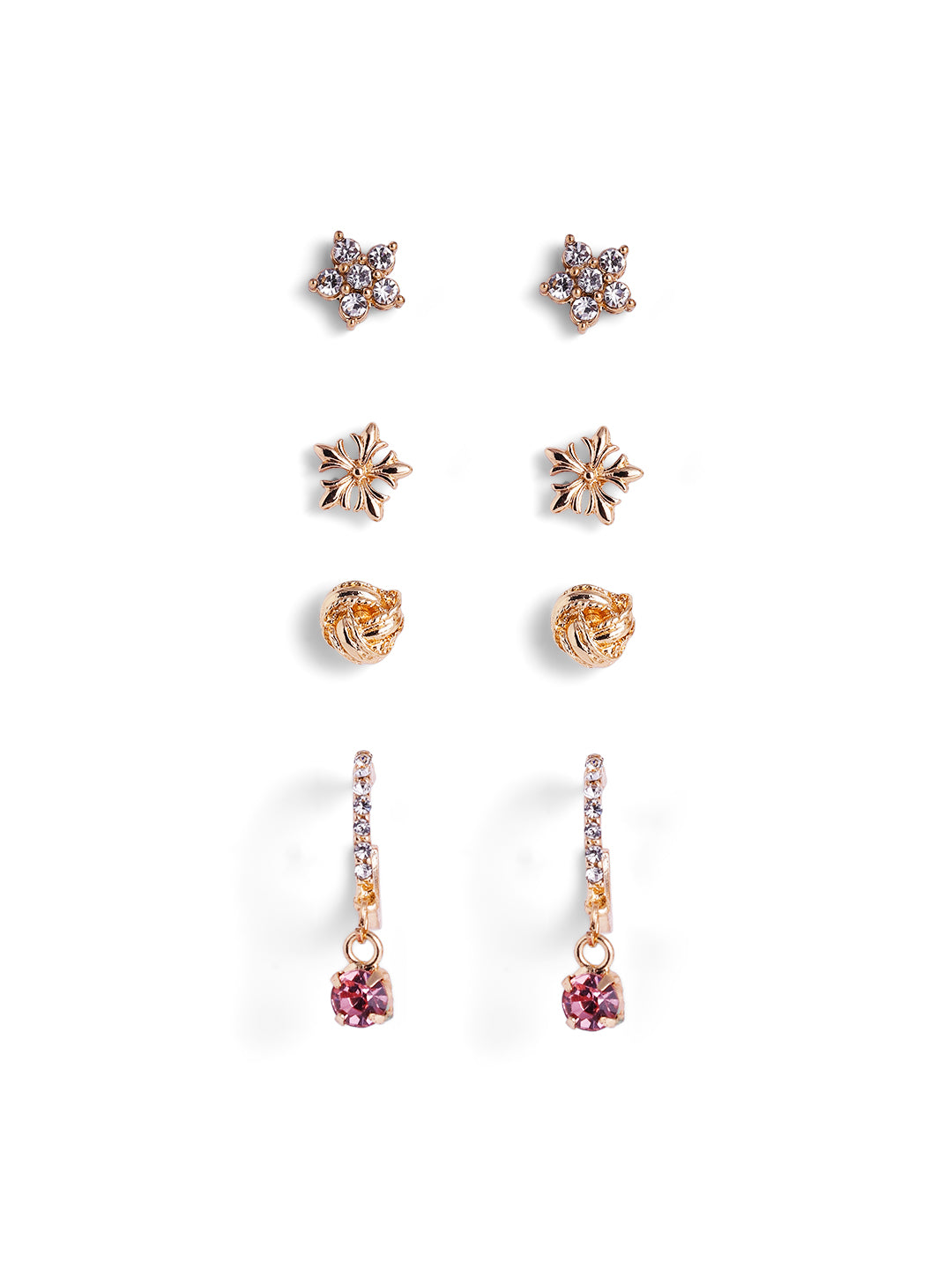 Floral 6 Pair of Stud and Hoops Combo Gold Plated Earrings