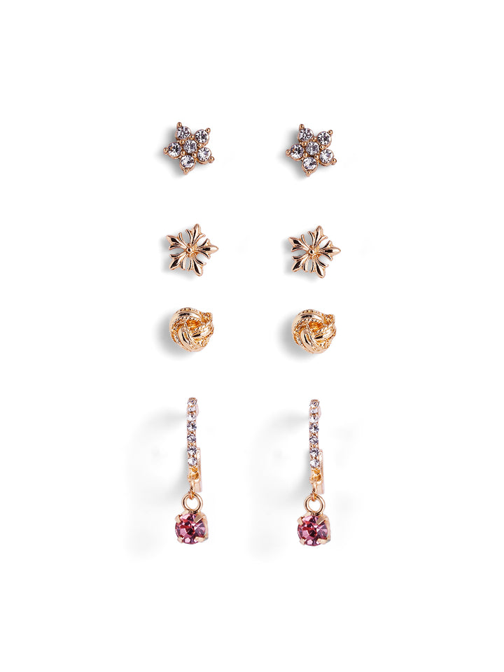 Floral 6 Pair of Stud and Hoops Combo Gold Plated Earrings