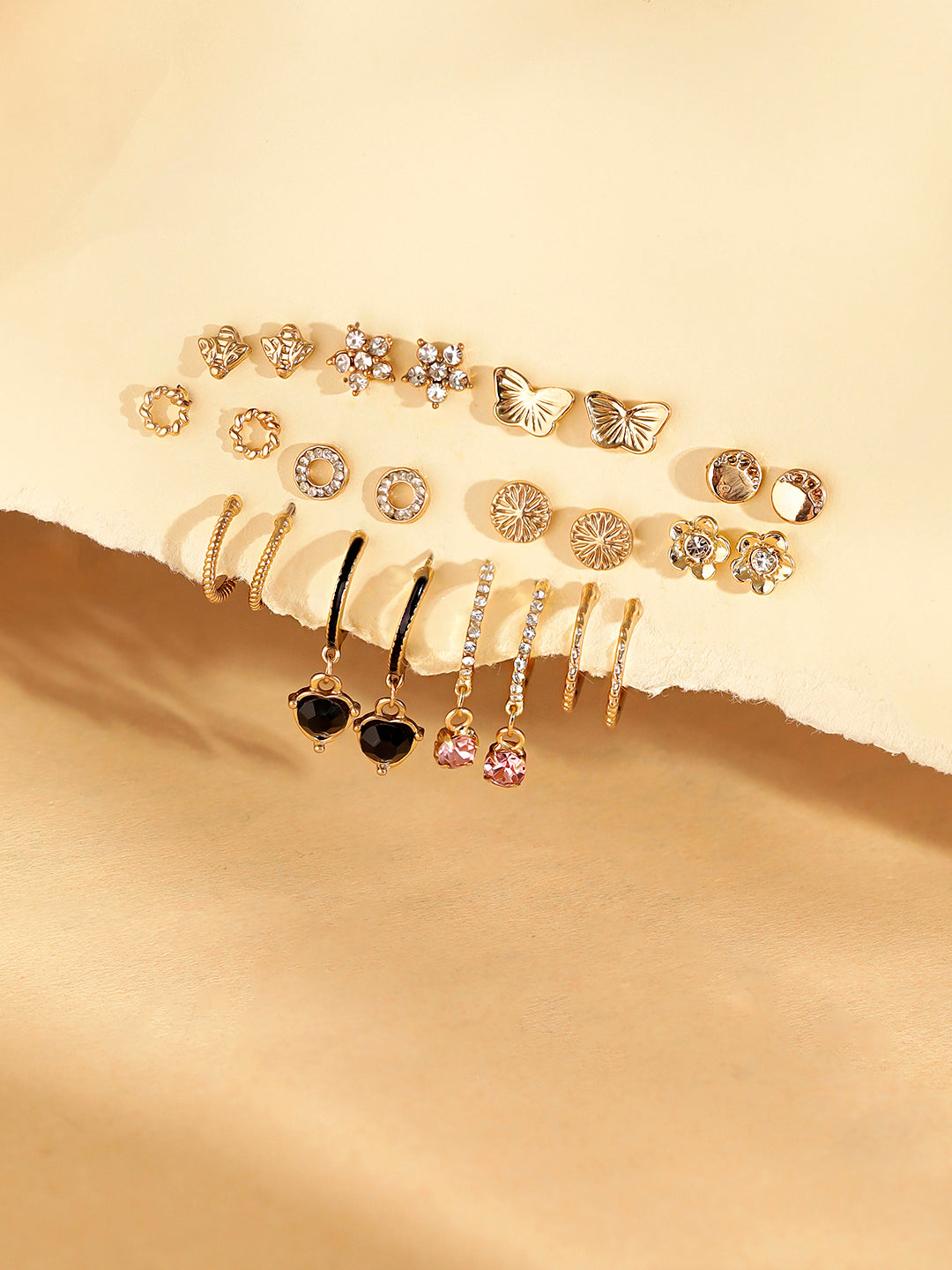 12 Pair of stud and Hoops combo Gold Plated Earrings