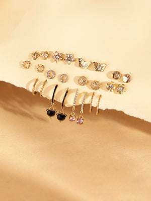 12 Pair of stud and Hoops combo Gold Plated Earrings