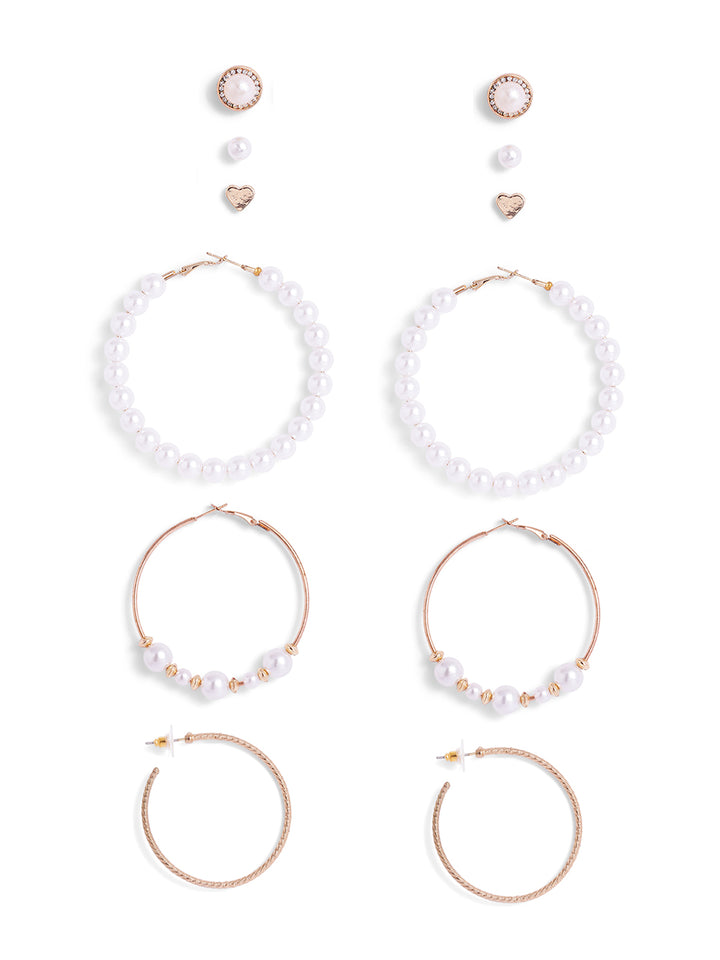 Pearl Elegance 6 pair of studs and hoops gold plated Earrings