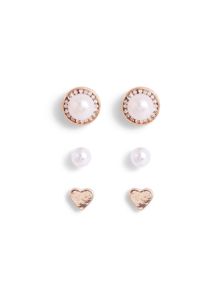 Pearl Elegance 6 pair of studs and hoops gold plated Earrings