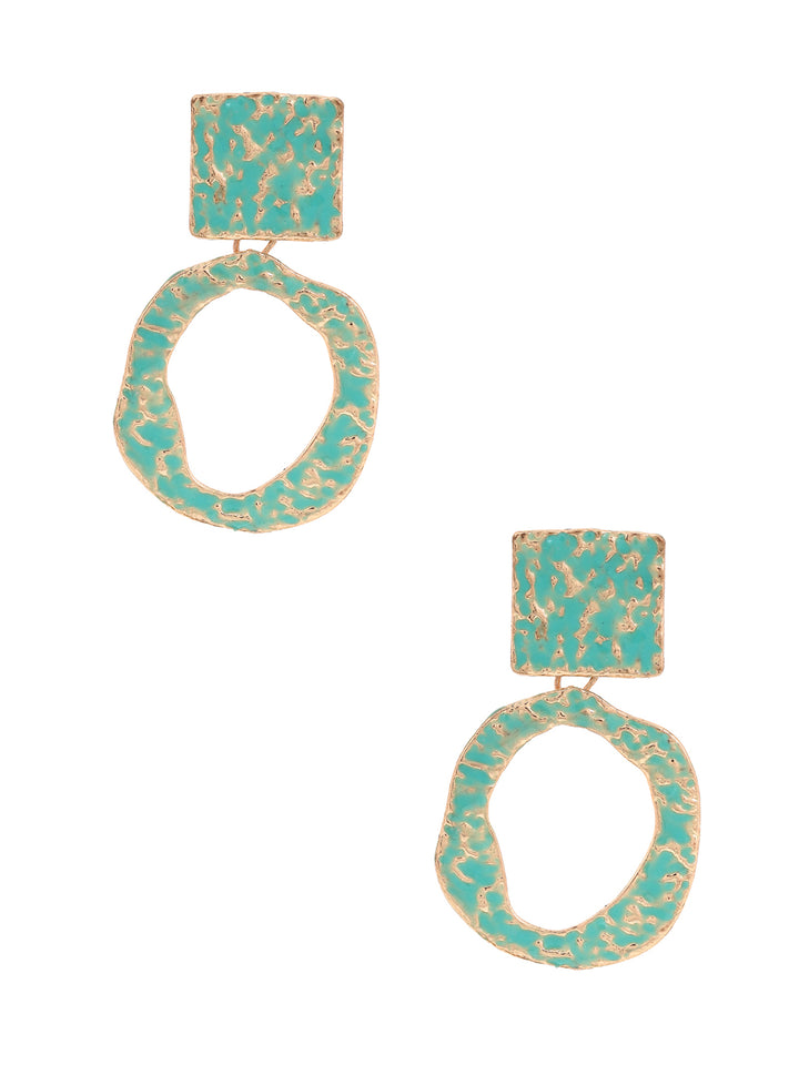 Priyaasi Aqua Green Hammered Gold Plated Drop Earrings