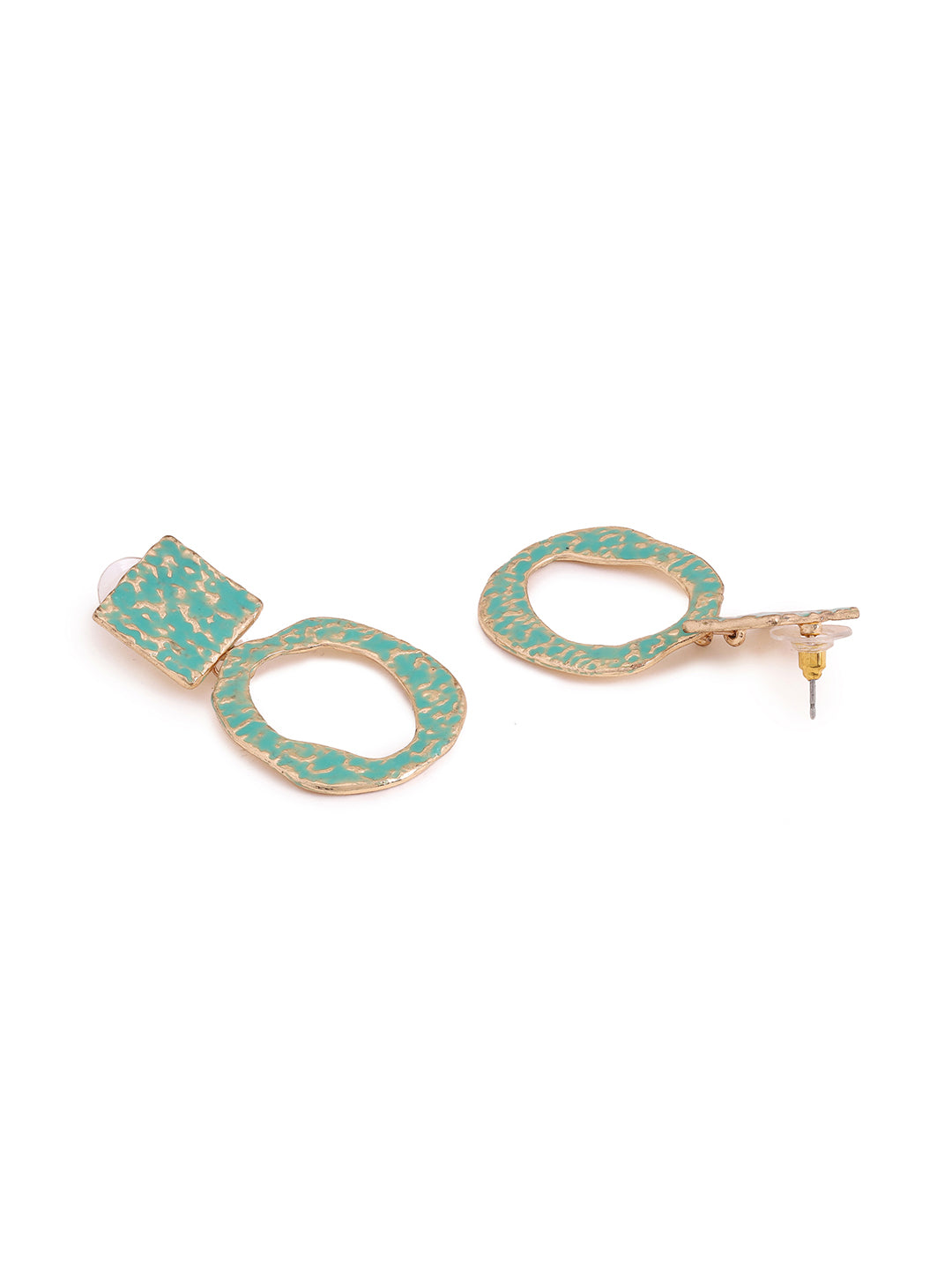 Priyaasi Aqua Green Hammered Gold Plated Drop Earrings