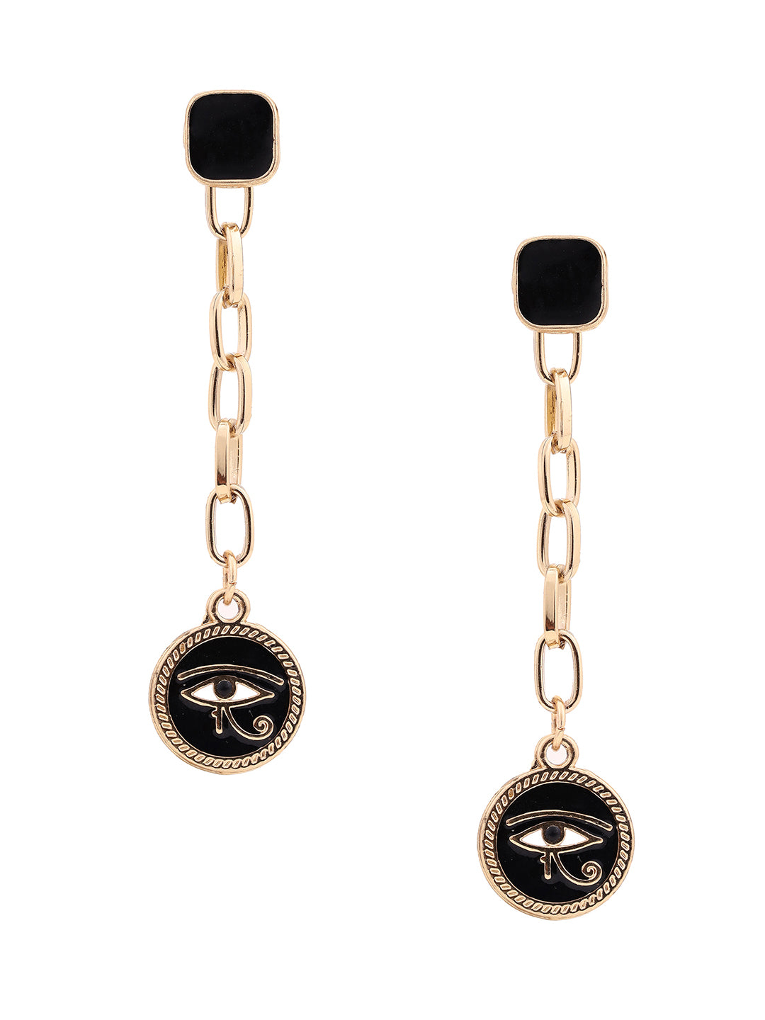 Priyaasi Evil Eye Black Gold Plated Long Chain Style Earrings