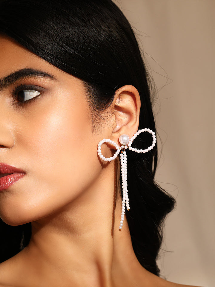 Priyaasi Bow Shape Pearly Fairy Contemporary Earrings