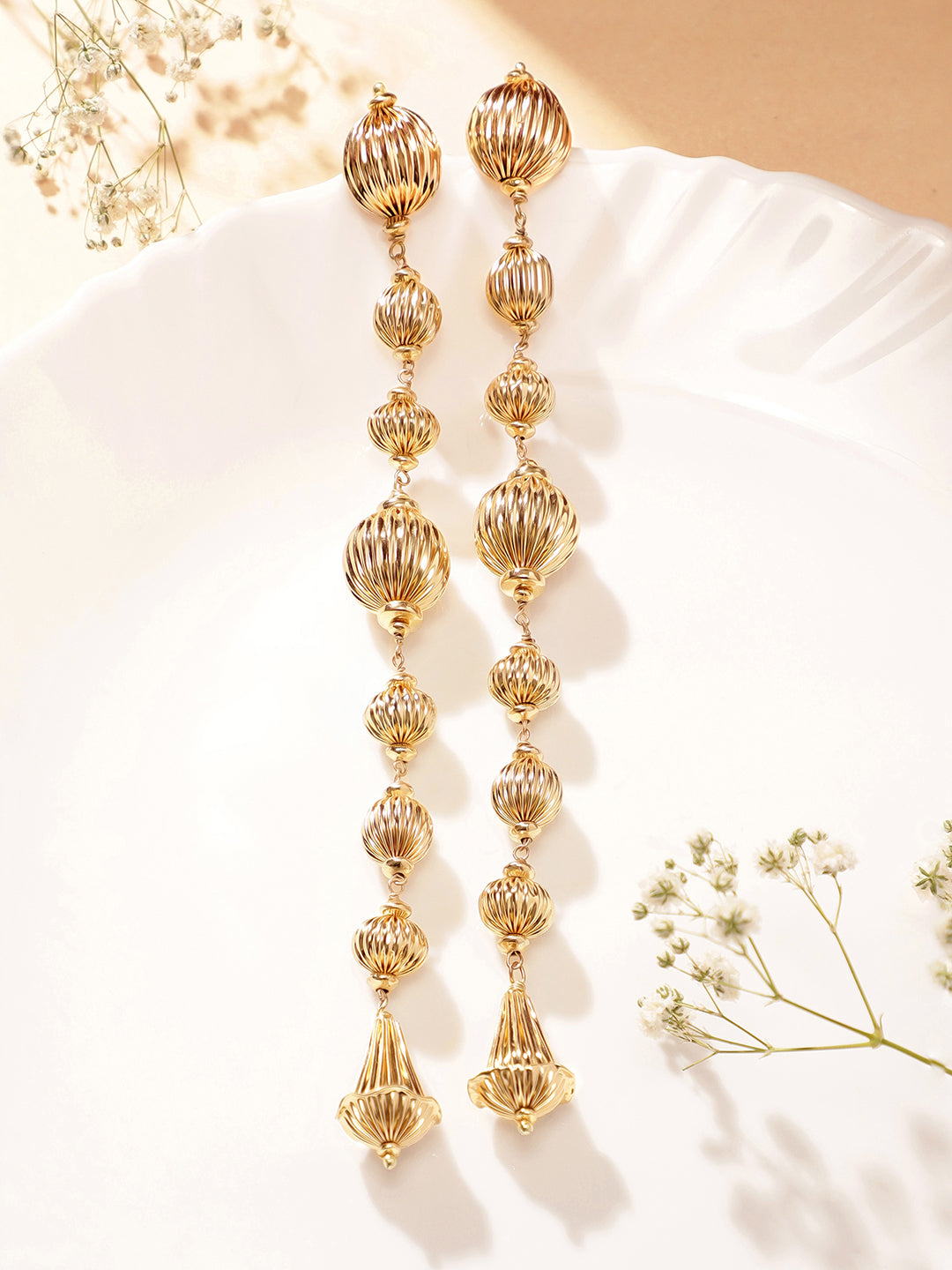 Gold Plated Shoulder Duster Statement Drop Earrings